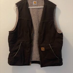 Carhartt Brown Sherpa-Lined Work Vest